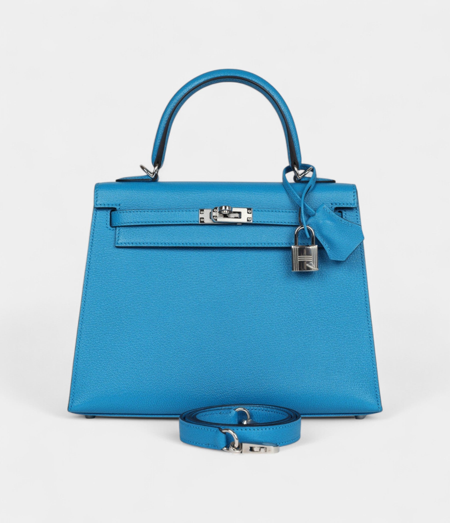 Hermes Kelly 25 Bleu Zanzibar Chevre Palladium Hardware