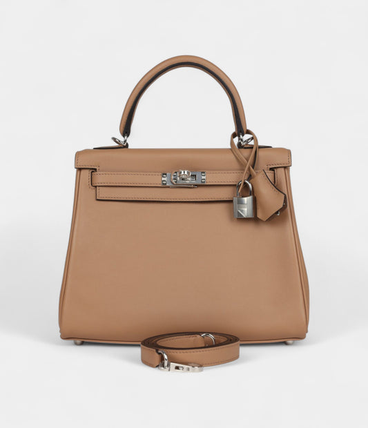 Hermes Kelly 25 Chai Swift Palladium Hardware