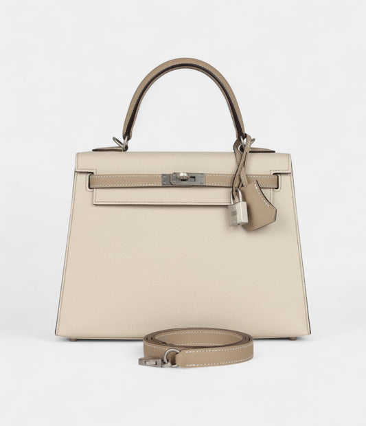 Hermes Kelly 25 Craie and Trench Epsom Brushed Palladium Hardware