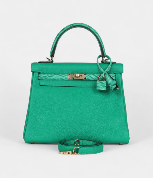 Hermes Kelly 25 Menthe Togo and Varanus Niloticus Lizard Touch Permabrass Hardware