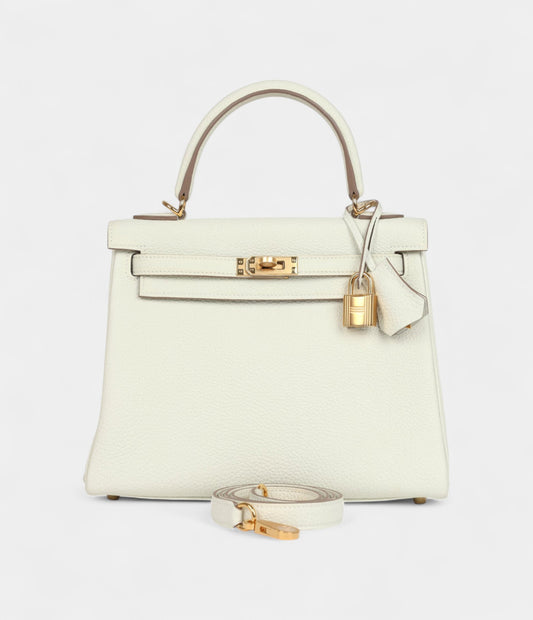 Hermes Kelly 25 Mushroom Togo Gold Hardware