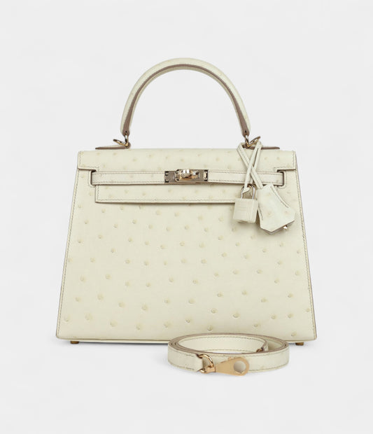 Hermes Kelly 25 Nata Verso Ostrich Permabrass Hardware