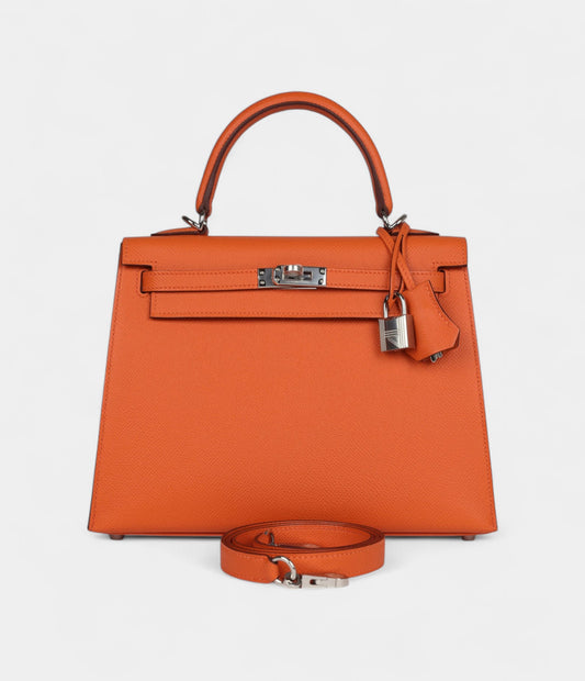 Hermes Kelly 25 Orange Epsom Palladium Hardware