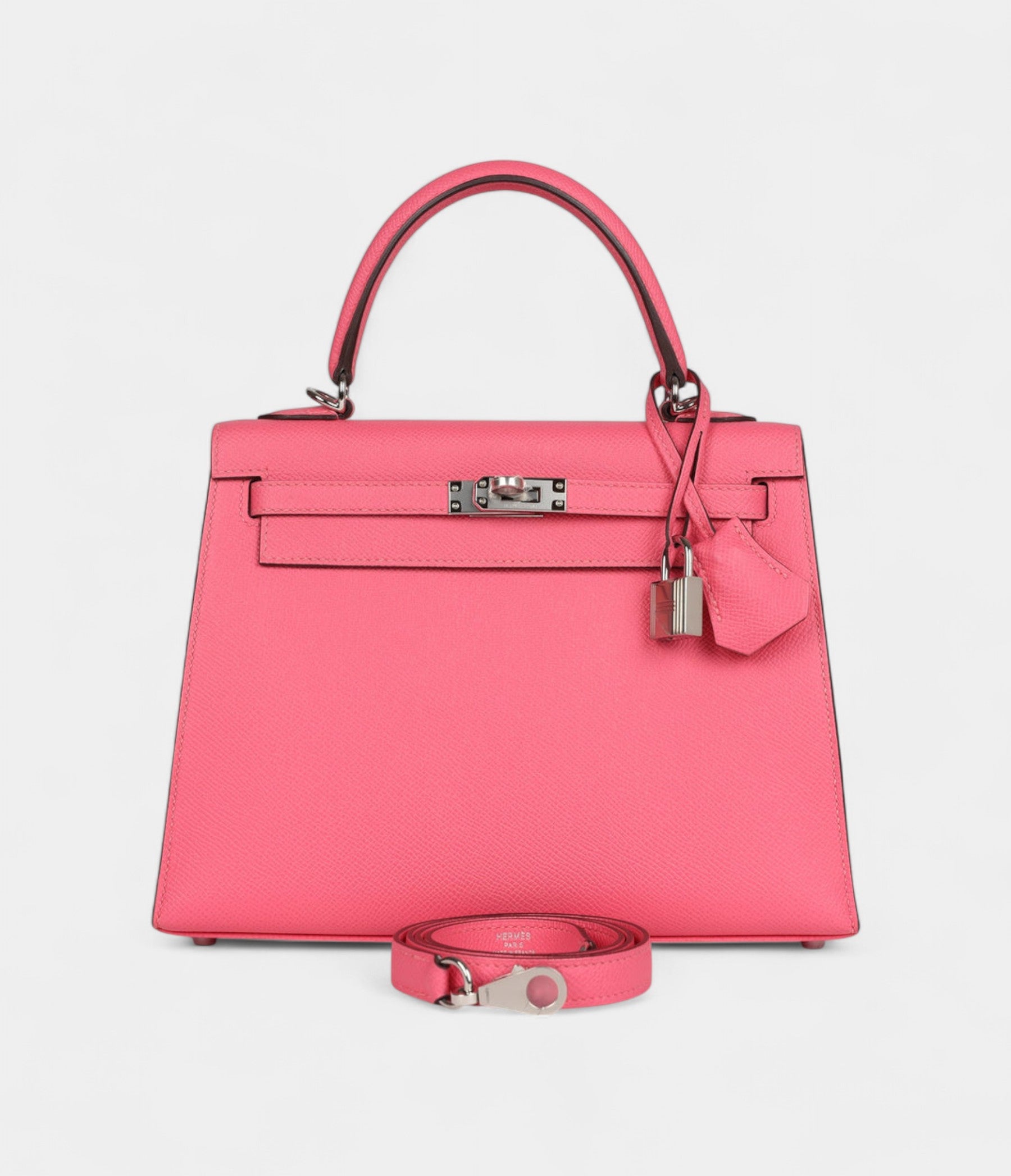 Hermes Kelly 25 Rose Azalee Epsom Palladium Hardware