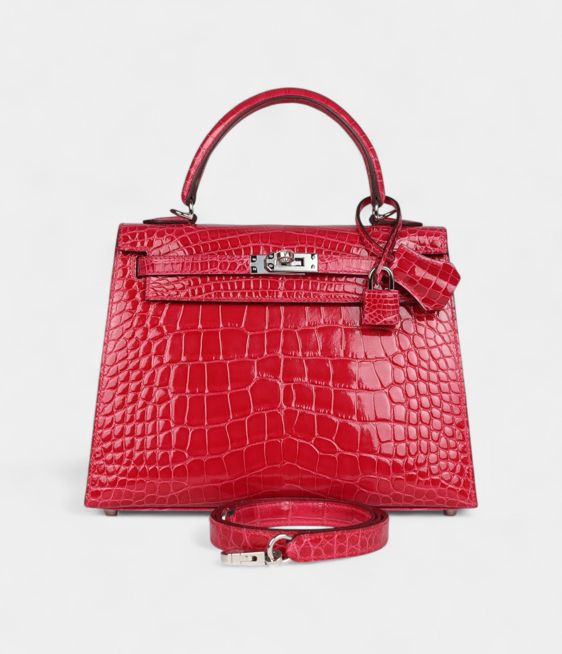 Hermes Kelly 25 Rose Extreme Shiny Alligator Palladium Hardware