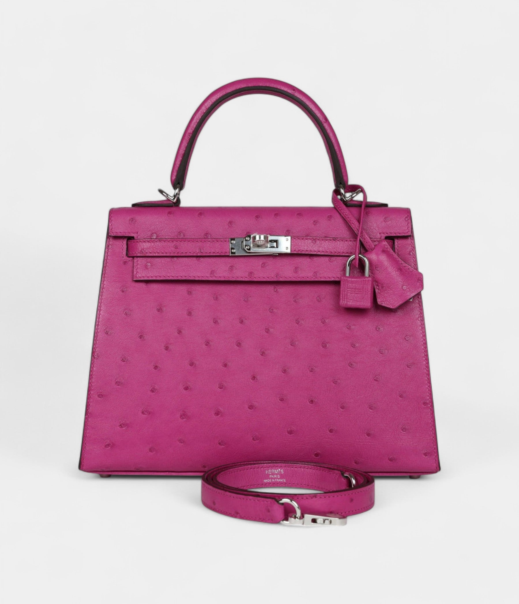 Hermes Kelly 25 Rose Purple Ostrich Palladium Hardware