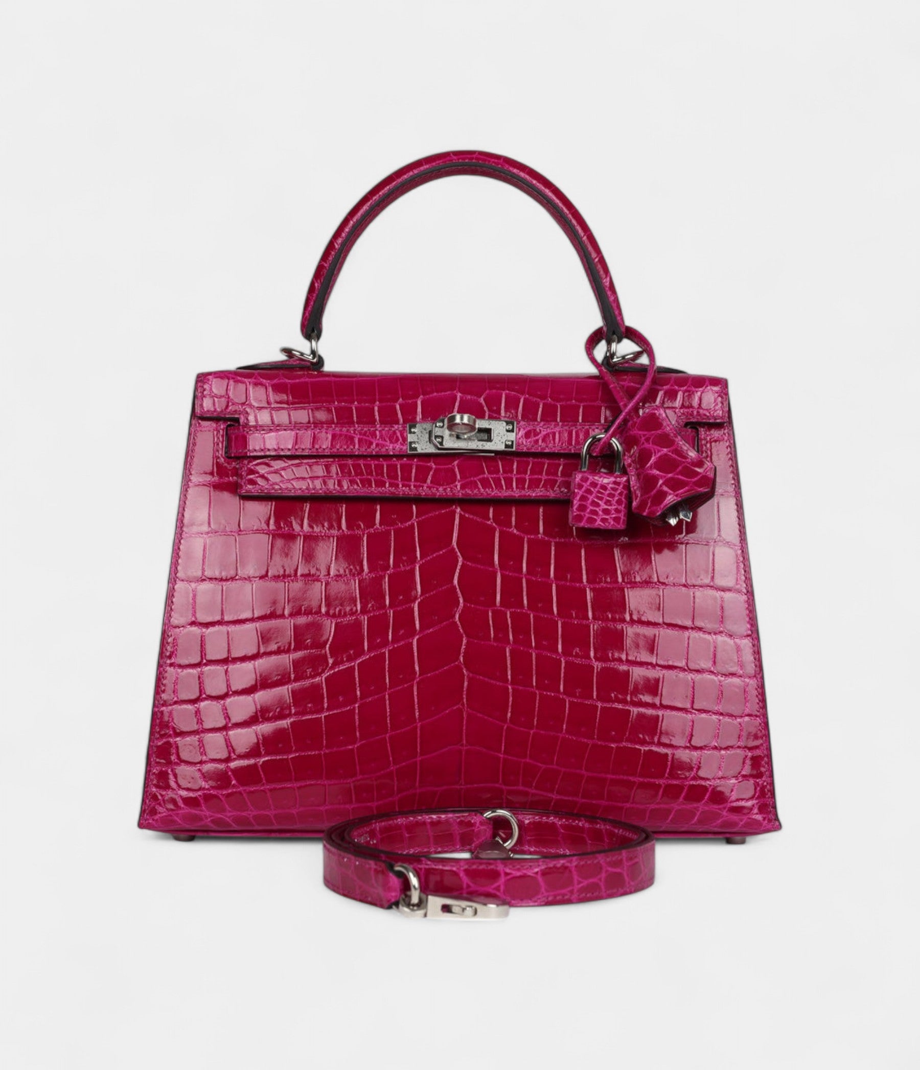Hermes Kelly 25 Rose Purple Shiny Niloticus Crocodile Palladium Hardware