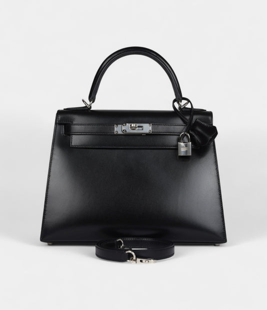 Hermes Kelly 28 Black Box Palladium Hardware