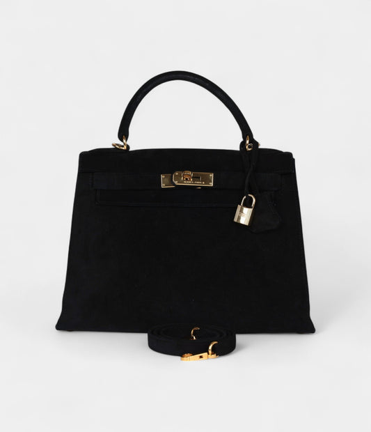 Hermes Kelly 28 Black Doblis Gold Hardware