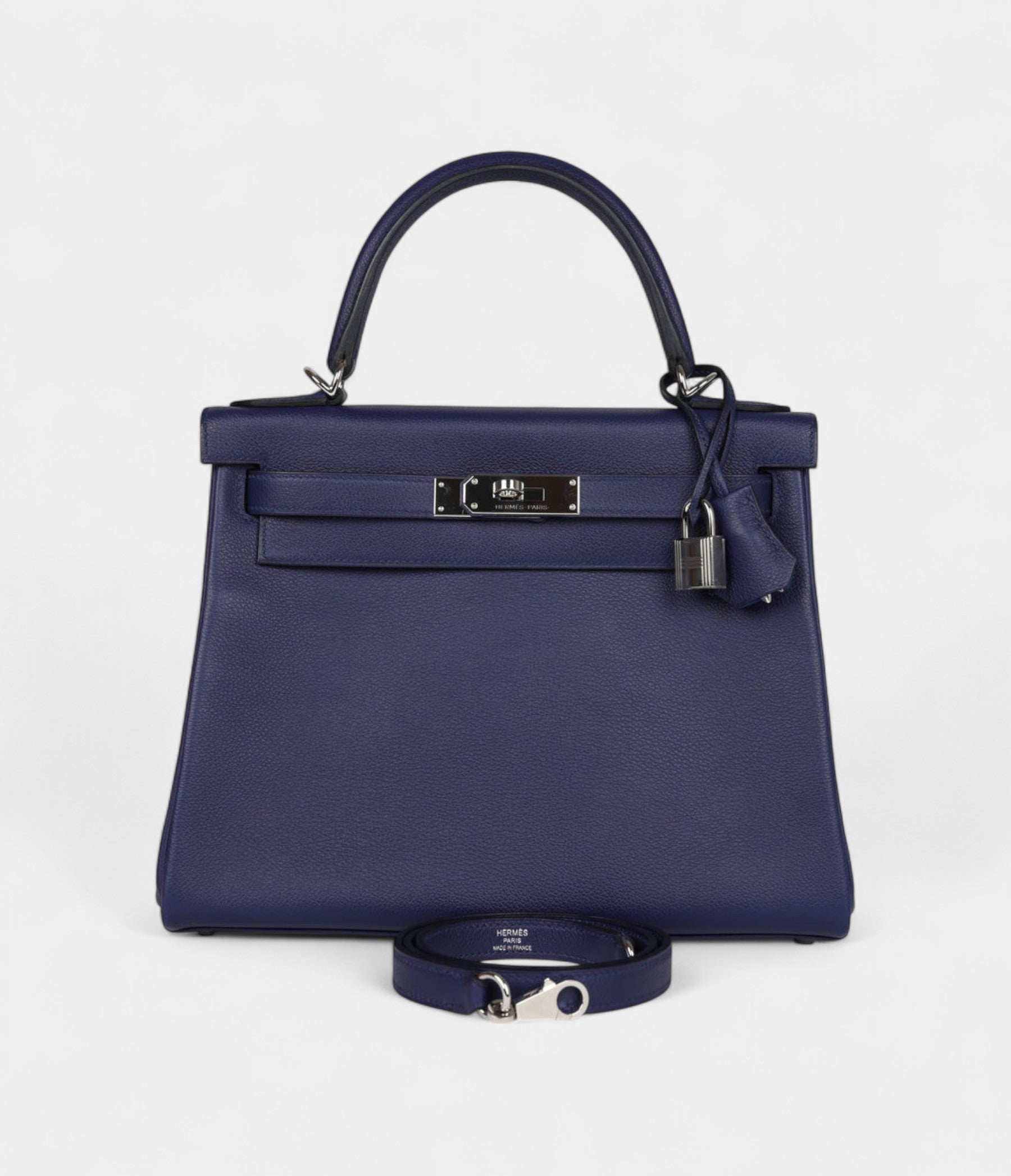 Hermes Kelly 28 Bleu Encre Verso Evercolor Palladium Hardware