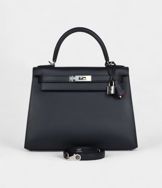 Hermes Kelly 28 Bleu Obscur Verso Sombrero Palladium Hardware