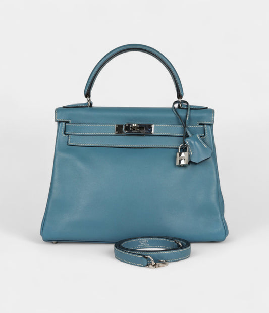 Hermes Kelly 28 Blue Jean Gulliver Palladium Hardware