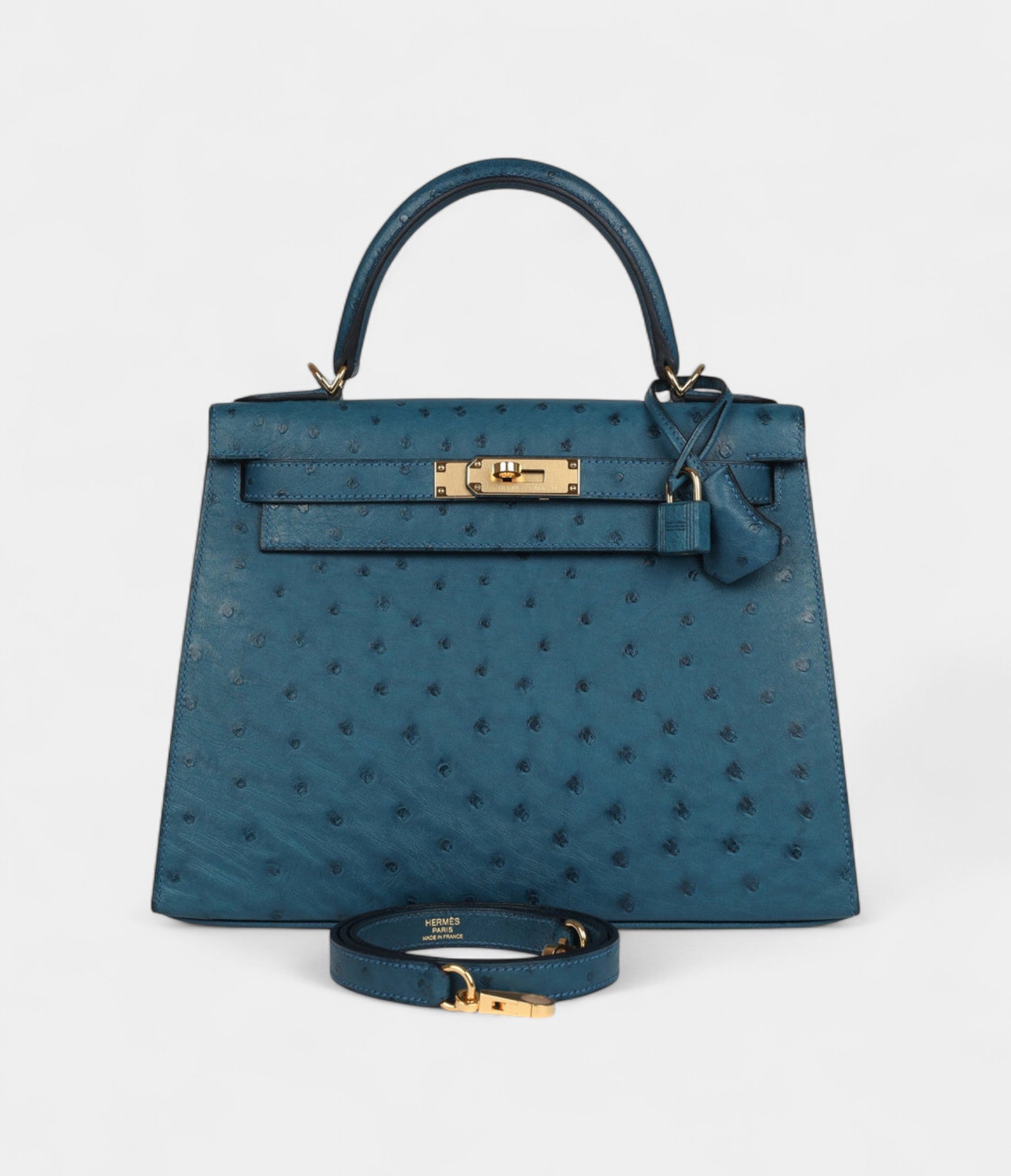 Hermes Kelly 28 Cobalt Ostrich Gold Hardware