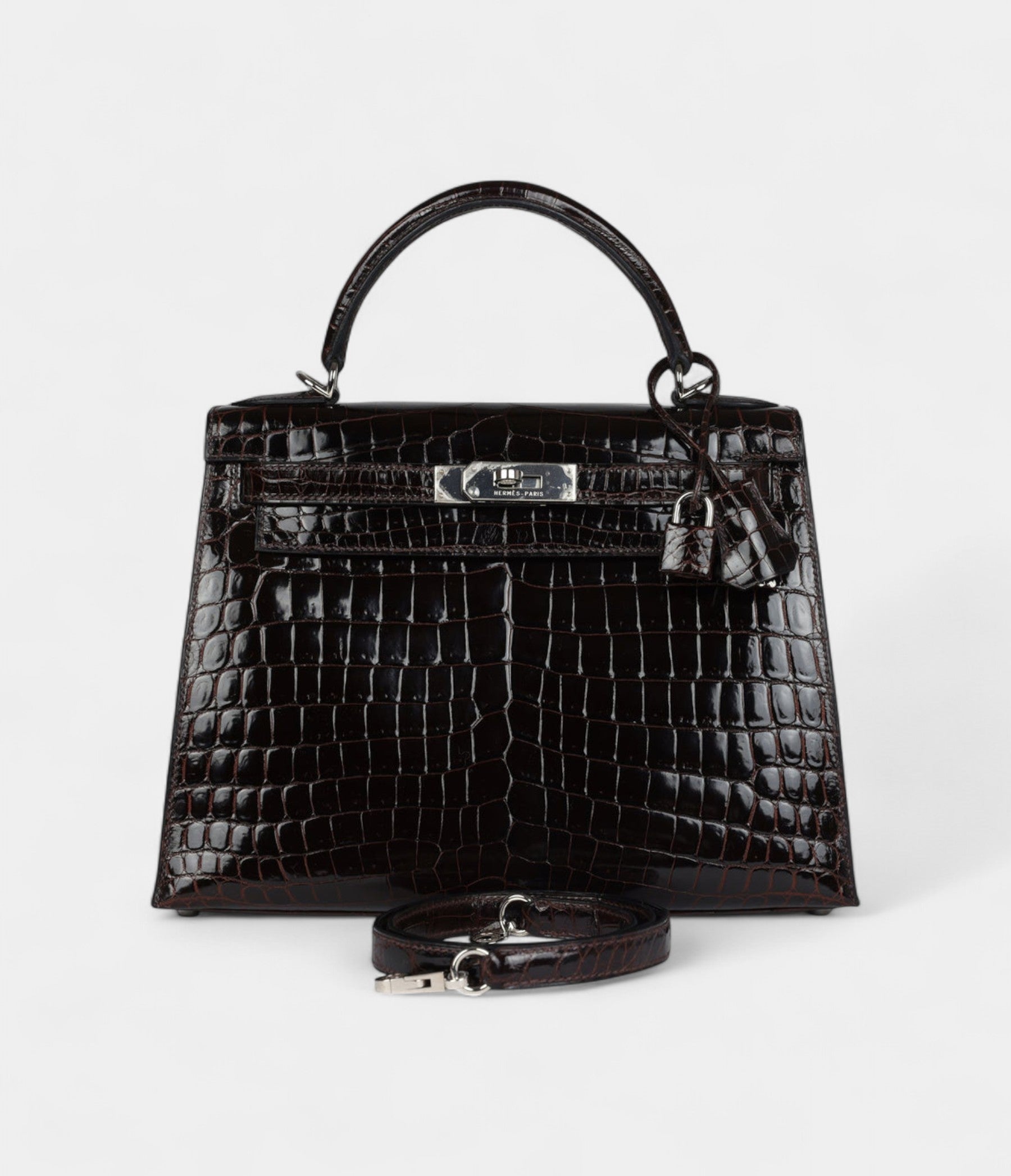Hermes Kelly 28 Cocoan Shiny Niloticus Crocodile Palladium Hardware