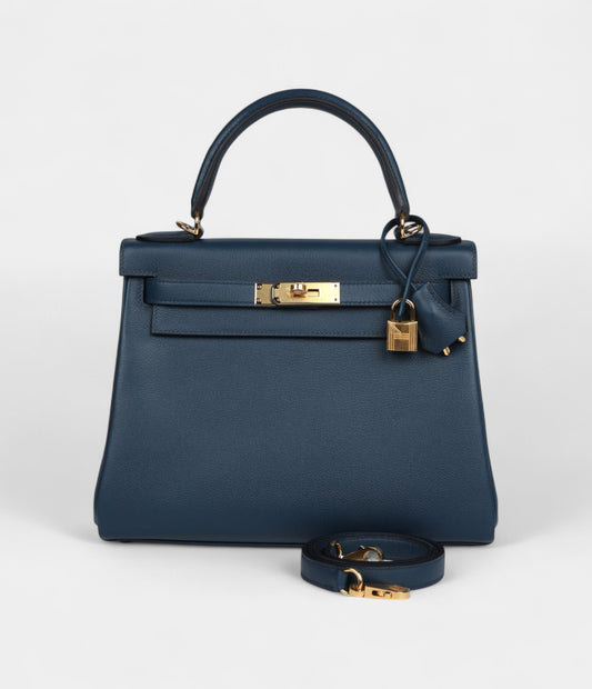Hermes Kelly 28 Deep Bleu Evercolor Gold Hardware