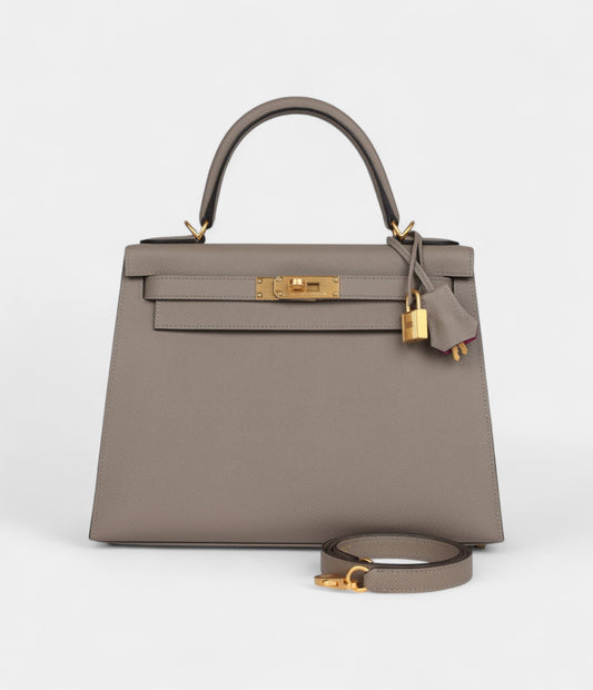 Hermes Kelly 28 Gris Asphalte Verso Epsom Brushed Gold Hardware