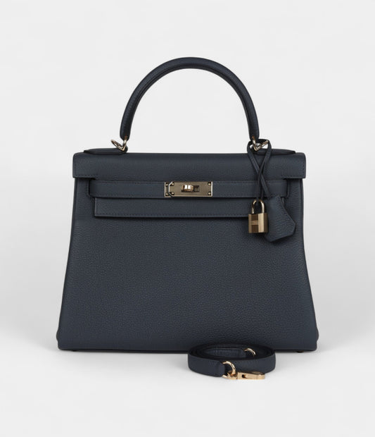 Hermes Kelly 28 Gris Misty Togo Permabrass Hardware