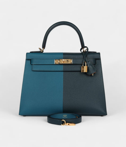 Hermes Kelly 28 Jacket Cypres and Vert Bosphore Epsom Gold Hardware