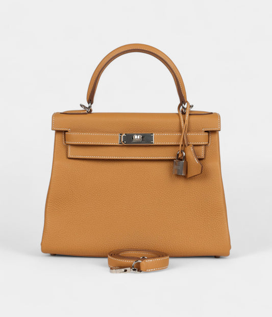 Hermes Kelly 28 Natural Sand Togo Palladium Hardware