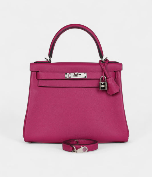 Hermes Kelly 28 Rose Poupre Evercolor Palladium Hardware