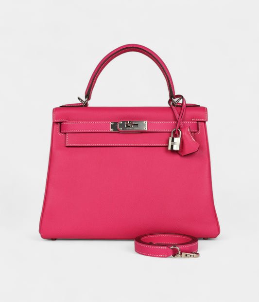 Hermes Kelly 28 Rose Tyrien Candy Epsom Palladium Hardware