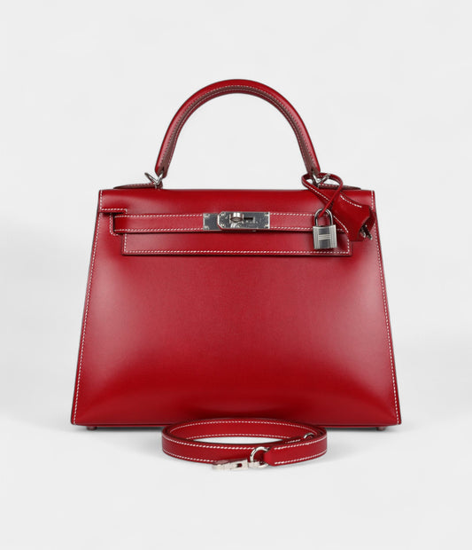 Hermes Kelly 28 Rouge Piment Box Palladium Hardware
