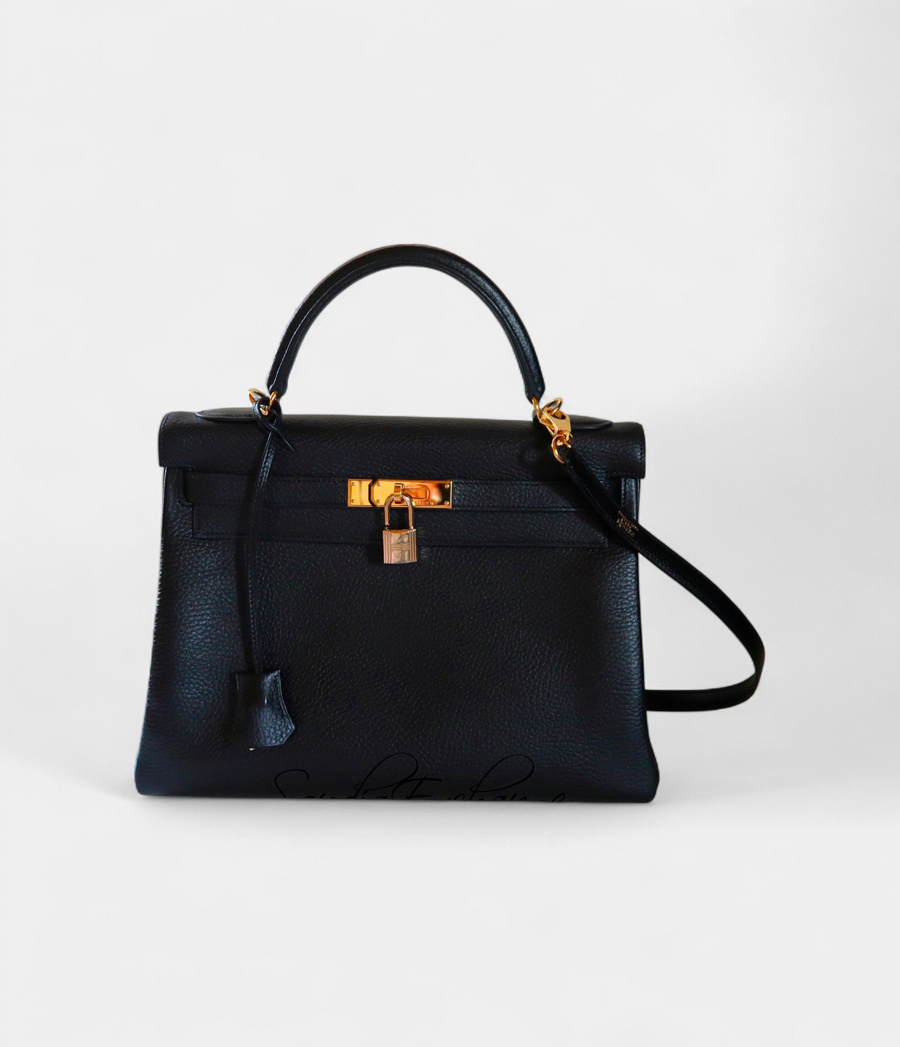 Hermes Kelly 32 Black Ardennes Gold Authentic Hardware