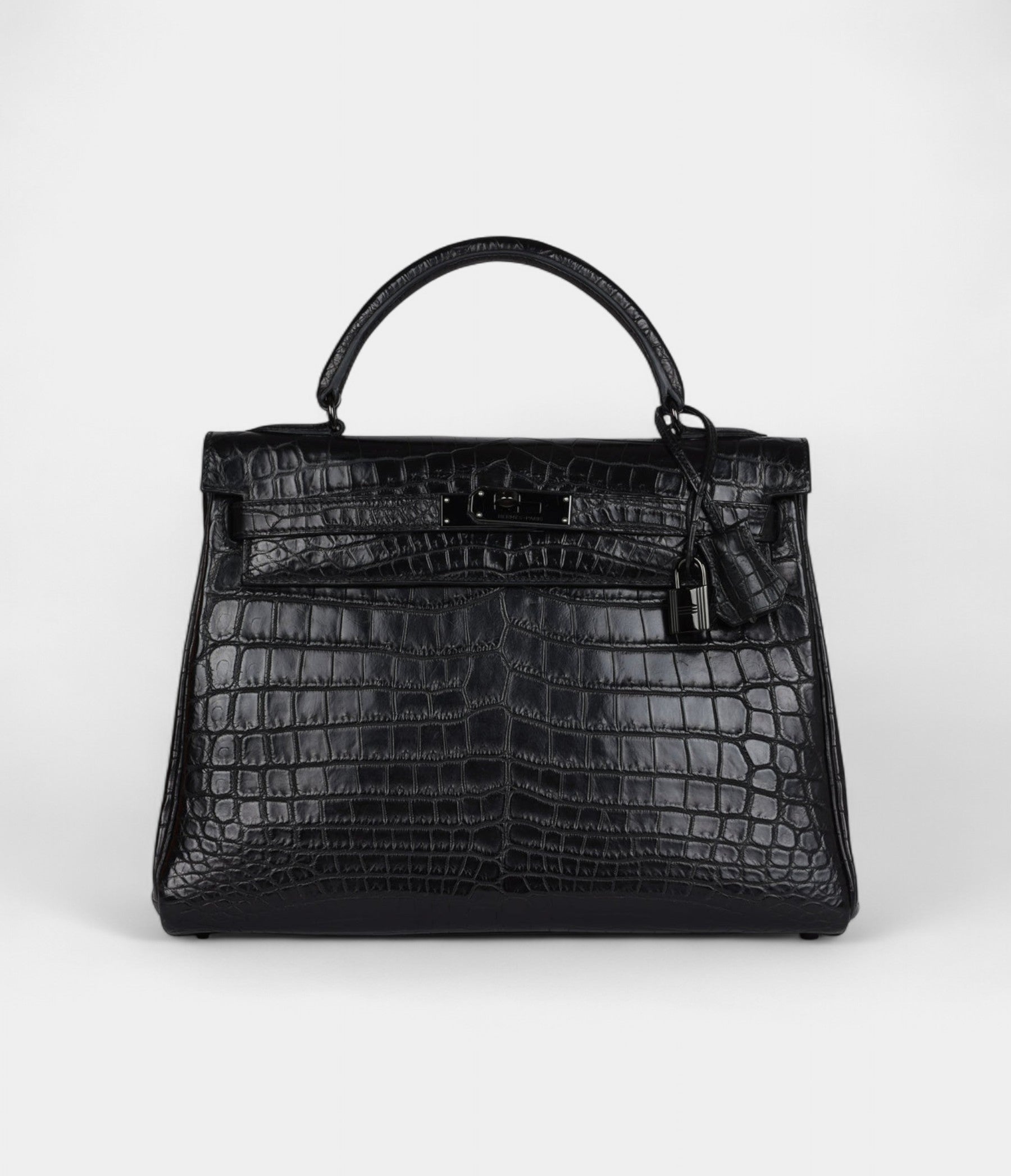 Hermes Kelly 32 Black Matte Niloticus Crocodile Black Hardware