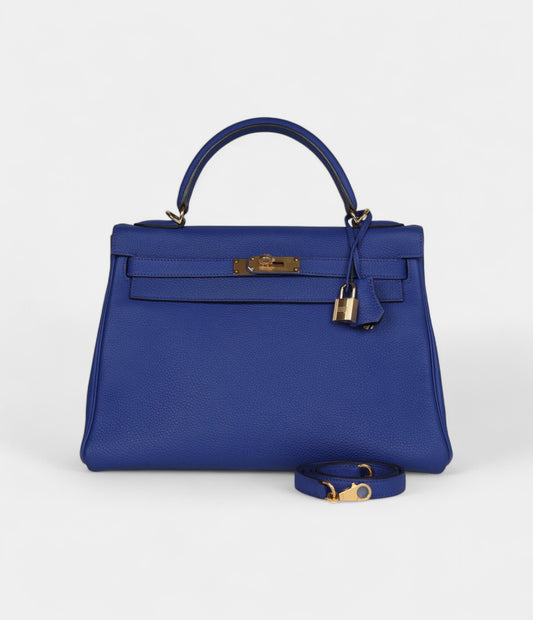Hermès Kelly 32 Bleu Electric Togo Gold Hardware