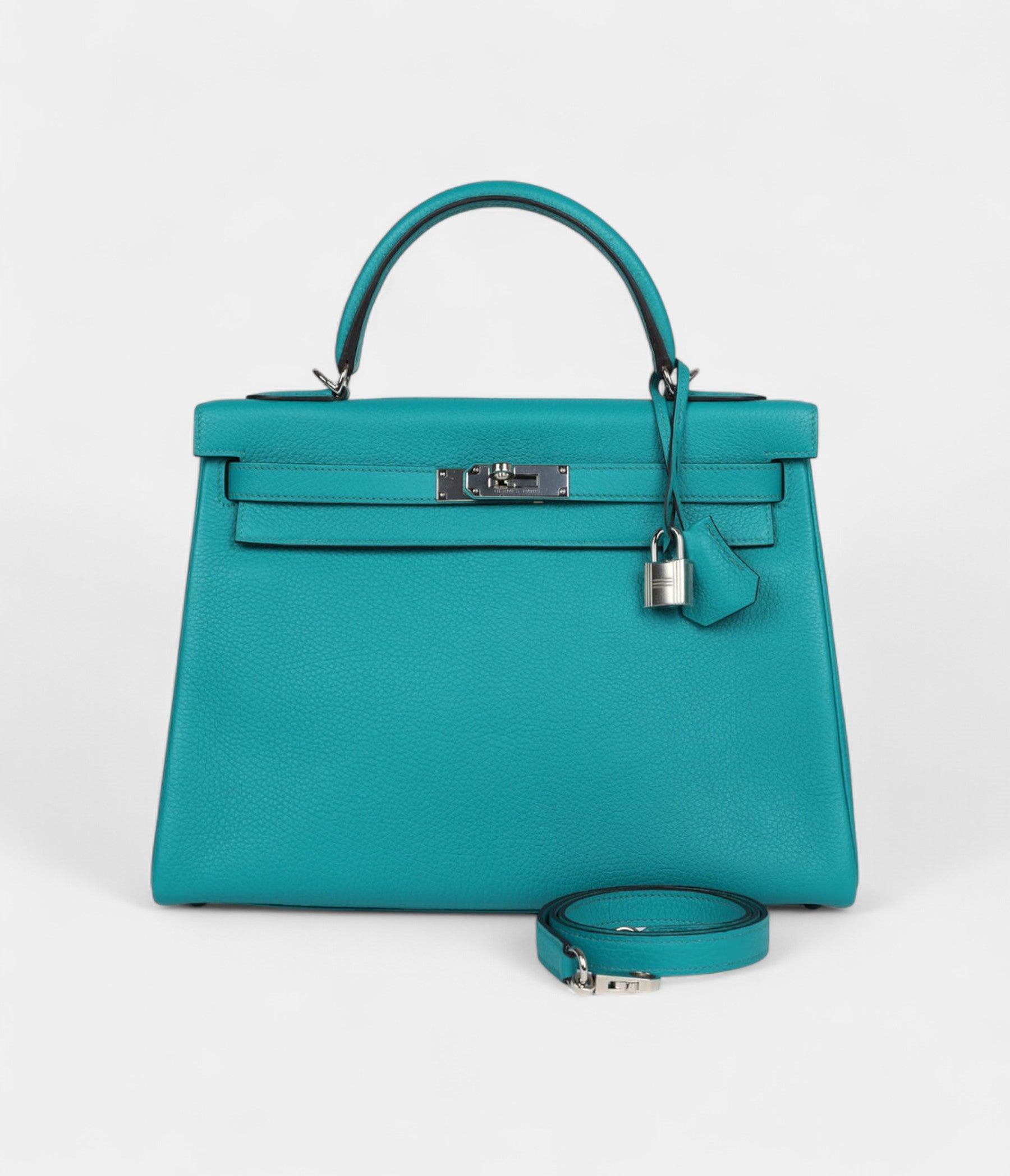 Hermès Kelly 32 Bleu Paon Clemence Palladium Hardware