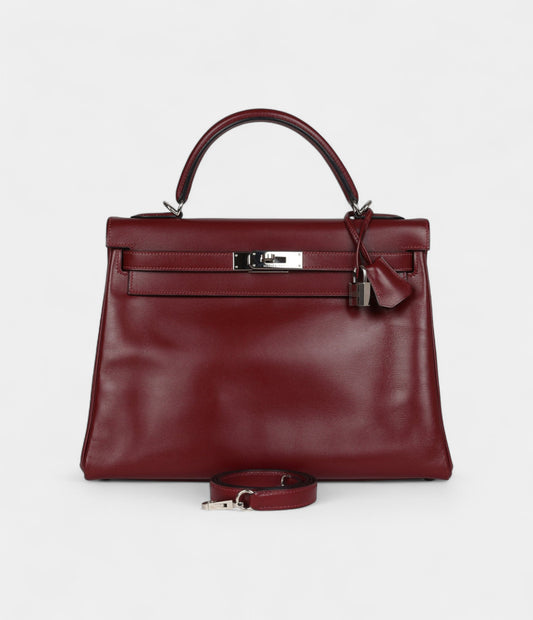 Hermès Kelly 32 Rouge H Box Palladium Hardware