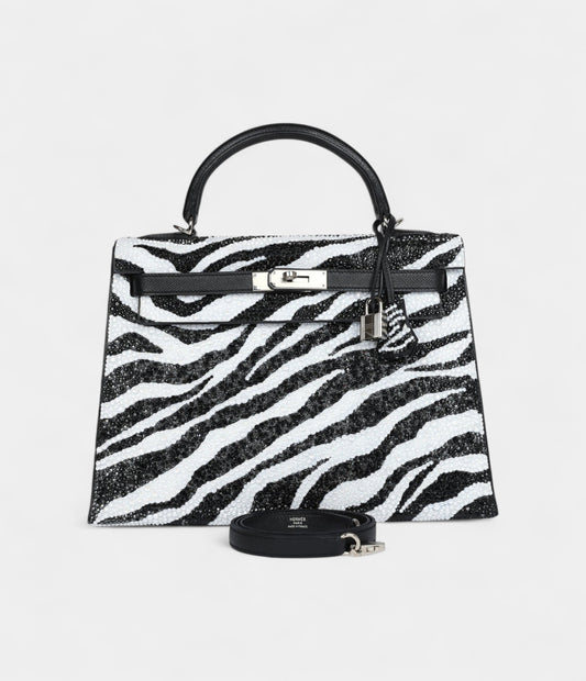 Hermès Kelly 32 Zebra Black Epsom Palladium Hardware
