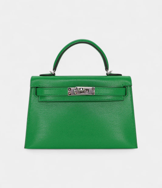 Hermès Kelly II Sellier Mini Bambou Chevre Leather Palladium Hardware