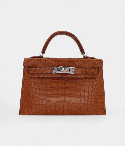 Hermès Kelly II Sellier Mini Gold Matte Alligator Palladium Hardware