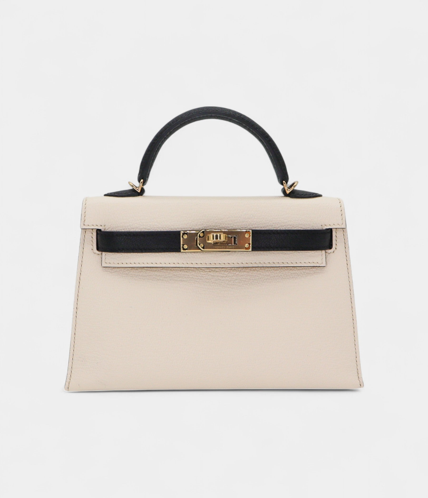 Hermès Kelly II Sellier Mini Nata/Black Chèvre Leather Permabrass Hardware