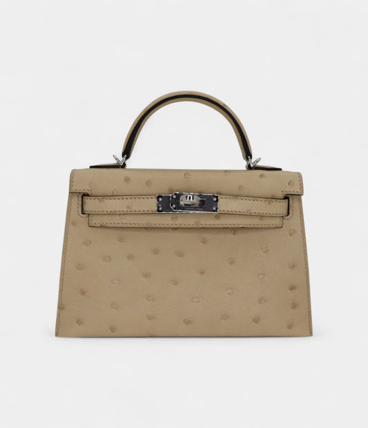 Hermès Kelly II Sellier Mini Parchemin Ostrich Palladium Hardware