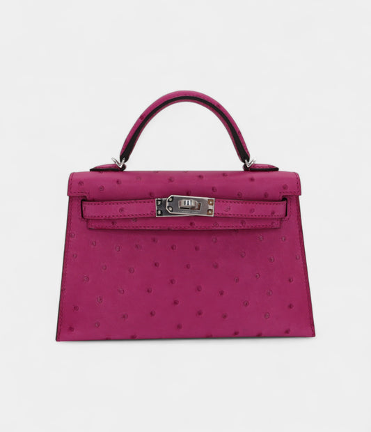 Hermès Kelly II Sellier Mini Rose Poupre Ostrich Palladium Hardware