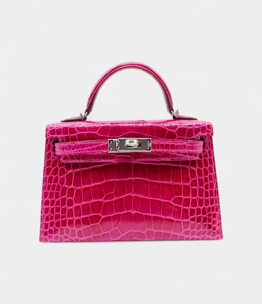 Hermès Kelly II Sellier Mini Rose Poupre Shiny Alligator Palladium Hardware