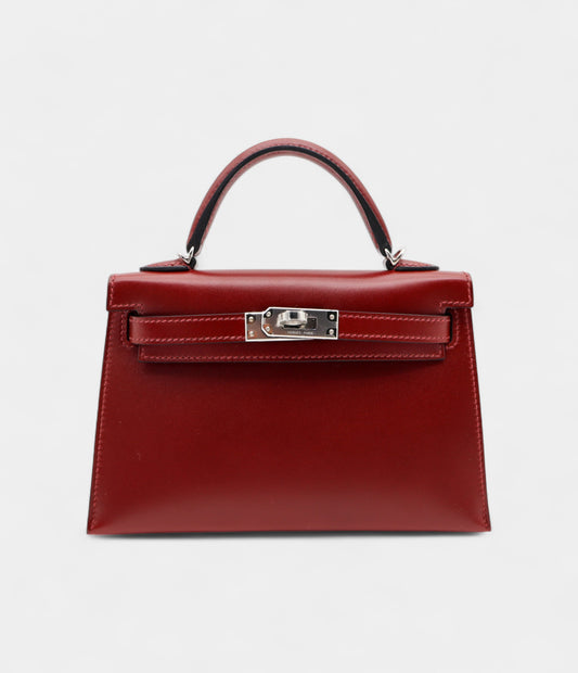 Hermès Kelly II Sellier Mini Rouge H Box Calf Leather Palladium Hardware