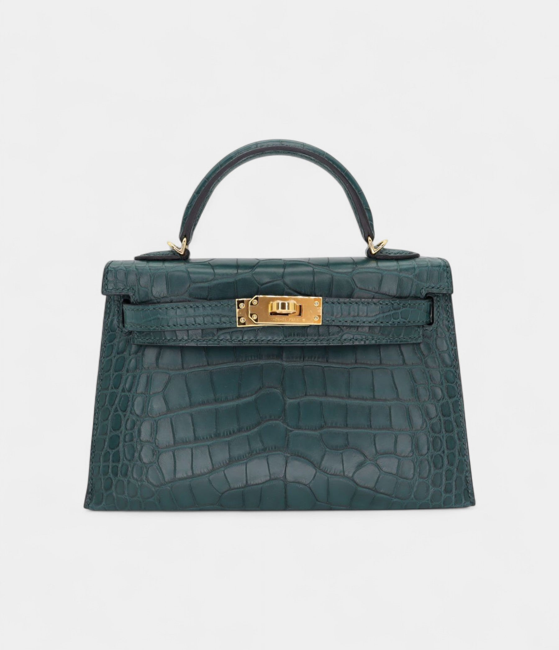 Hermès Kelly II Sellier Mini Vert Cypress Matte Alligator Gold Hardware
