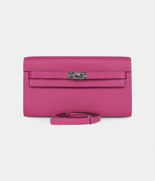 Hermès Kelly Wallet To Go Rose Pourpre Chevre Palladium Hardware