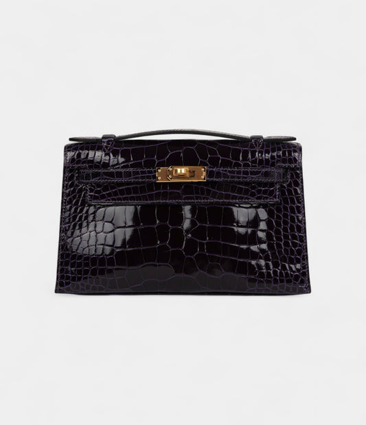 Hermès Kelly Pochette Amethyst Shiny Alligator Gold Hardware
