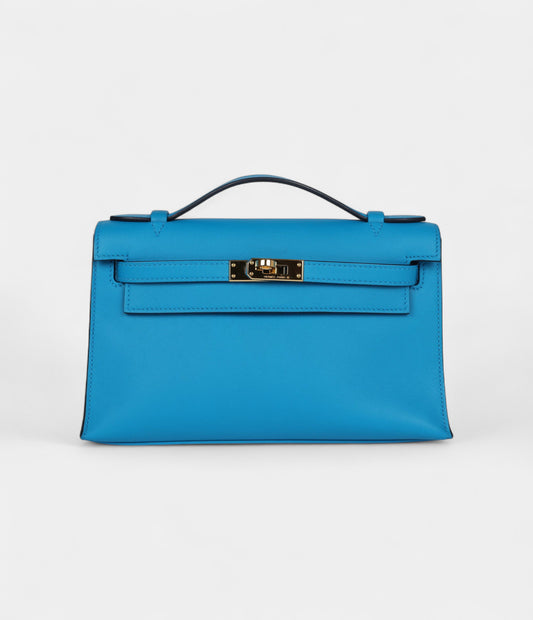 Hermès Kelly Pochette Bleu Frida Swift Gold Hardware