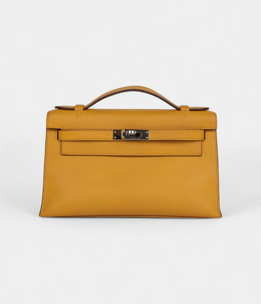 Hermès Kelly Pochette Jaune Ambre Swift Palladium Hardware