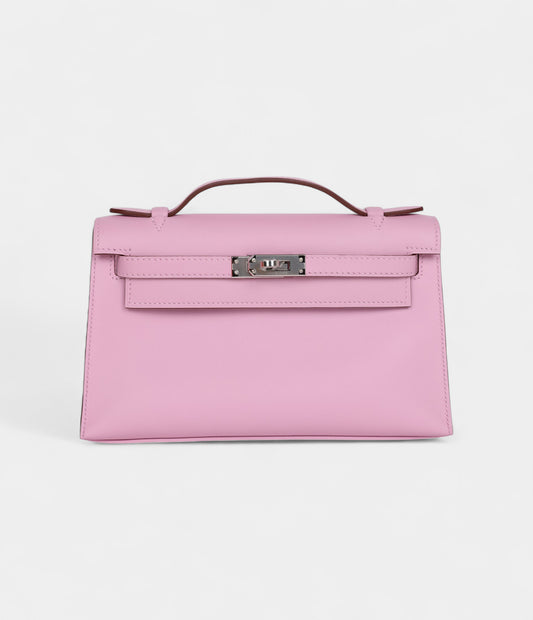Hermès Kelly Pochette Mauve Sylvestre Swift Palladium Hardware