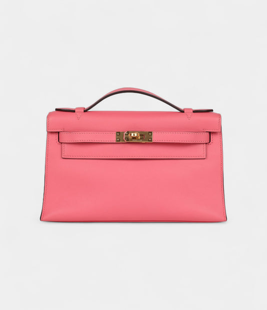 Hermès Kelly Pochette Rose Azalee Swift Gold Hardware