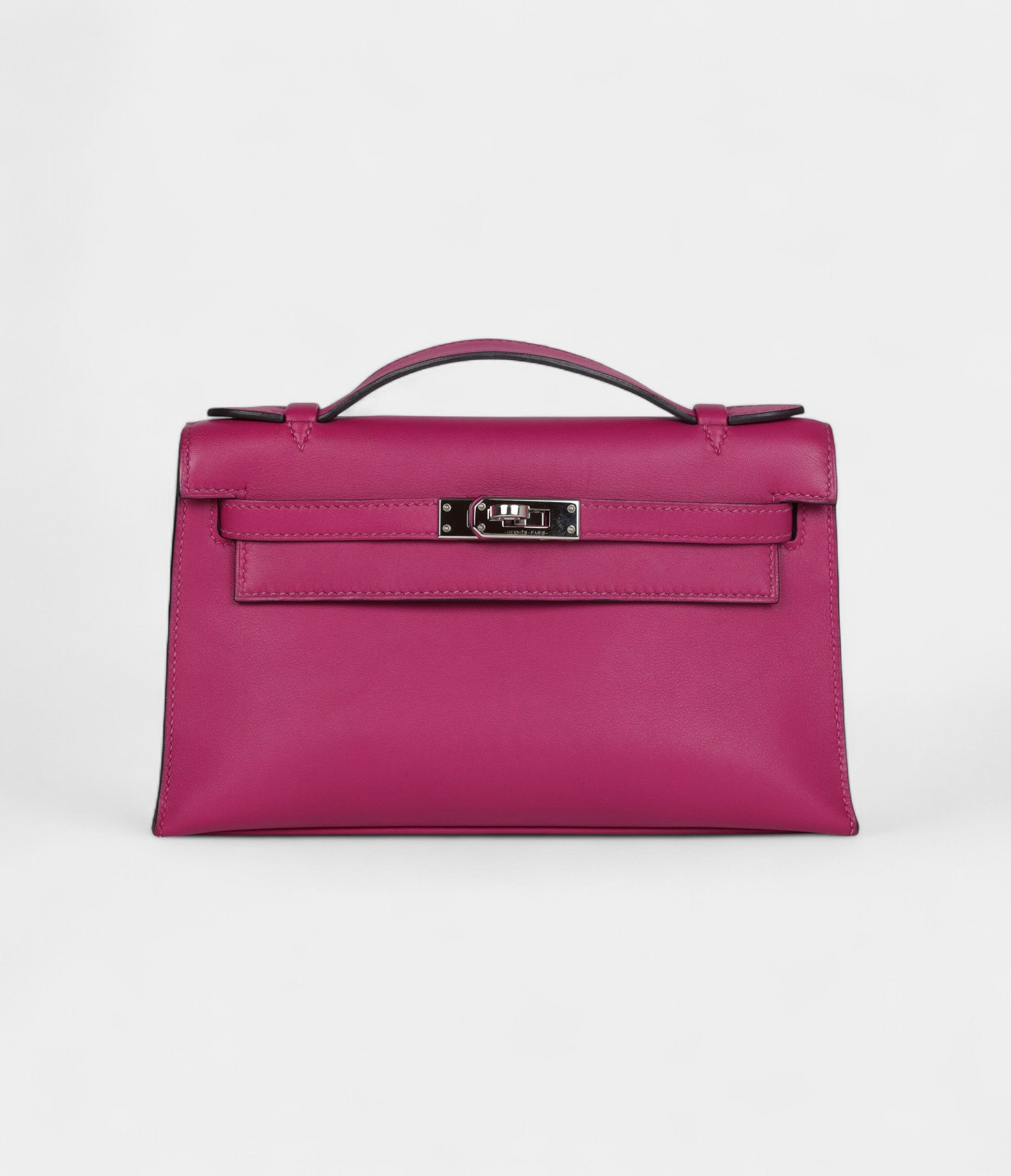 Hermès Kelly Pochette Rose Pourpre Swift Palladium Hardware