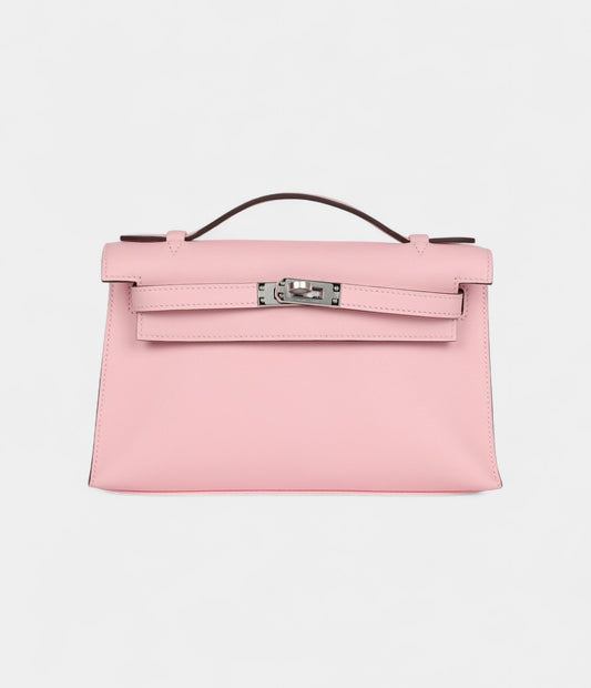 Hermès Kelly Pochette Rose Sakura Swift Palladium Hardware