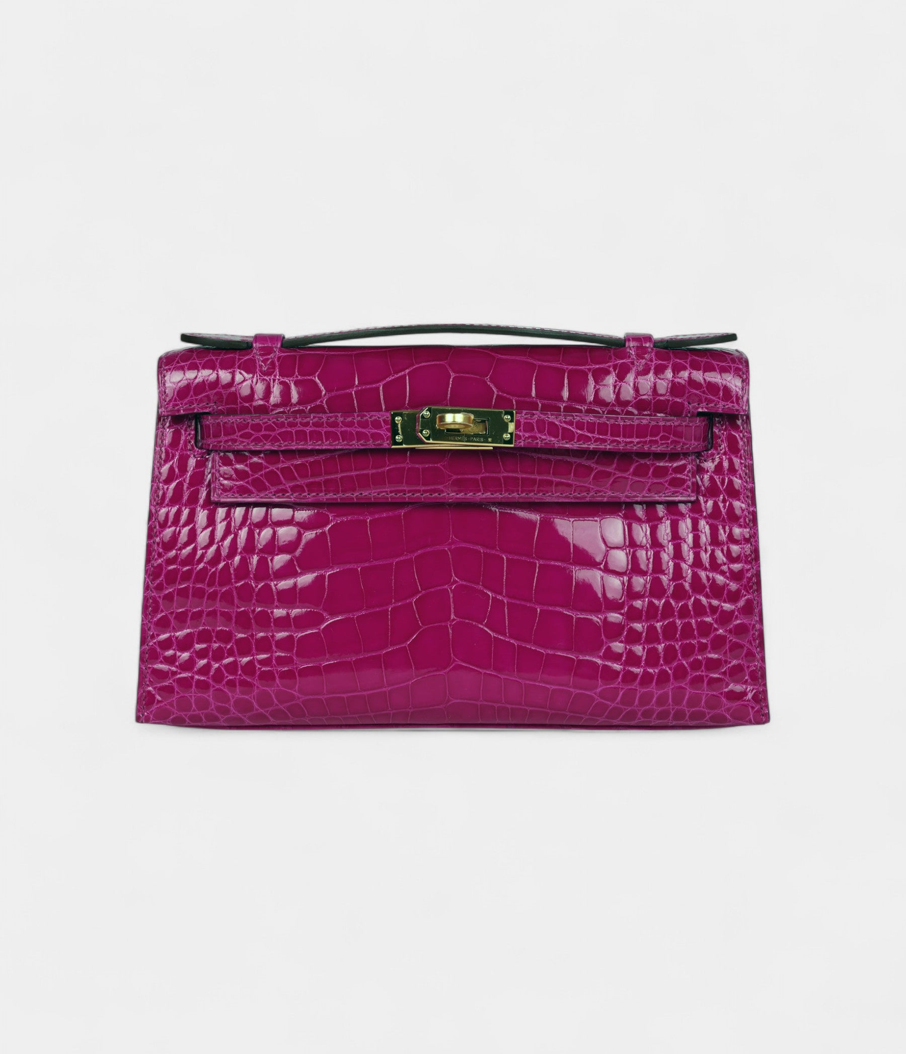 Hermès Kelly Pochette Rose Scheherazade Shiny Alligator Gold Hardware