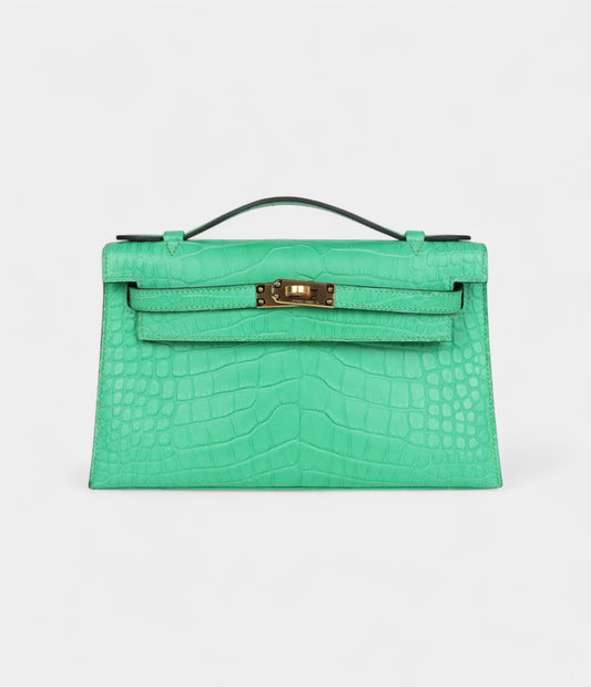 Hermès Kelly Pochette Vert Comics Matte Alligator Gold Hardware